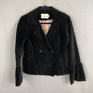 Anthropologie Maestro Velvet Blazer Womens S Black Ruffled Cuffs Whimsygoth Y2K